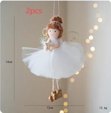 Christmas White Tulle Skirt Golden Wings Angel Girl Pendant - Home Decoration Plus