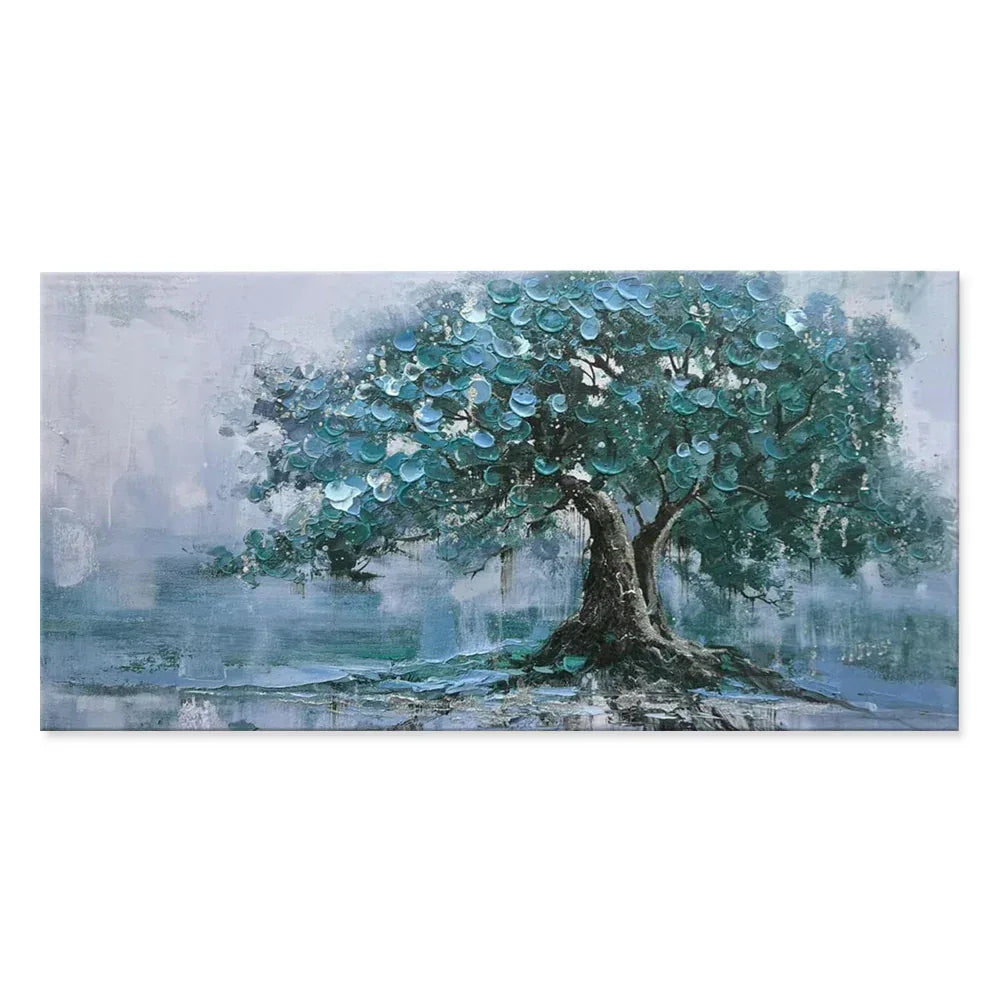 Large Green Tree Oil Painting - Handpainted Canvas Wall Art for Living Room - Home Decoration Plus