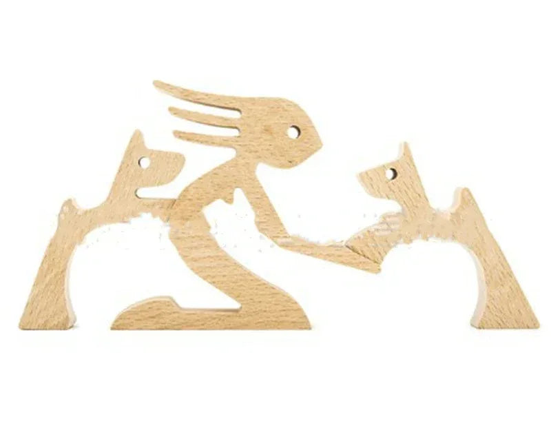 DIY Figurine Wood Dog Ornament Sculpture Home Decoration A Man A Dog Wood Sculpture Christmas Gifts Model Decor - Home Decoration Plus
