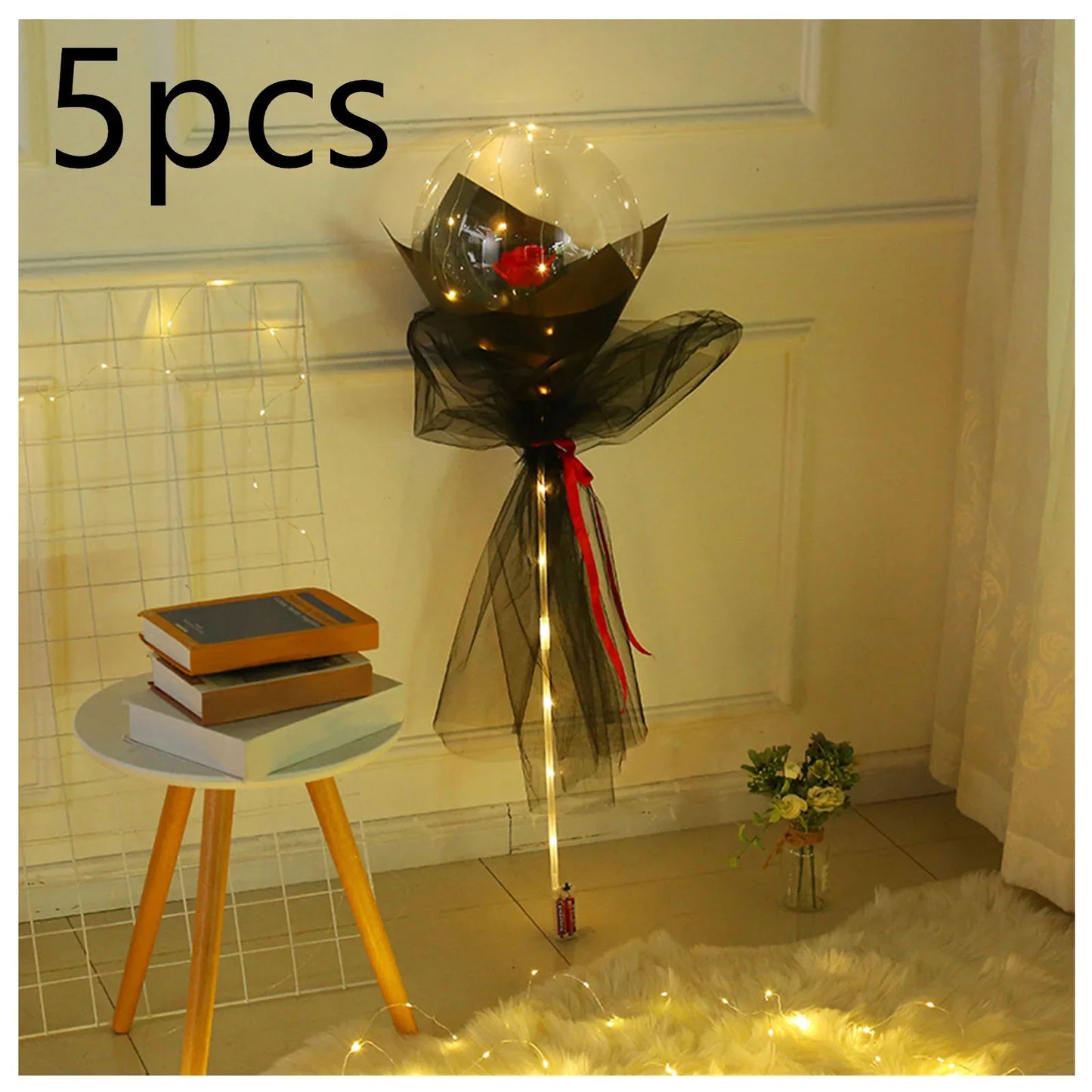 LED Luminous Balloon Rose Bouquet Transparent Bobo Ball Rose - Home Decoration Plus