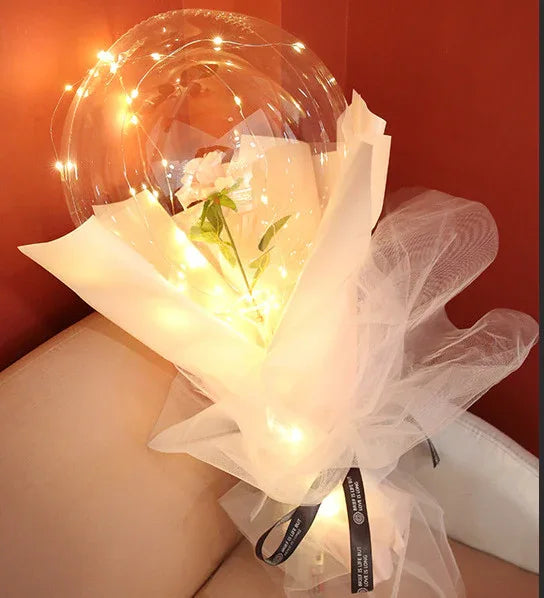 LED Luminous Balloon Rose Bouquet Transparent Bobo Ball Rose - Home Decoration Plus