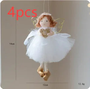 Christmas White Tulle Skirt Golden Wings Angel Girl Pendant - Home Decoration Plus