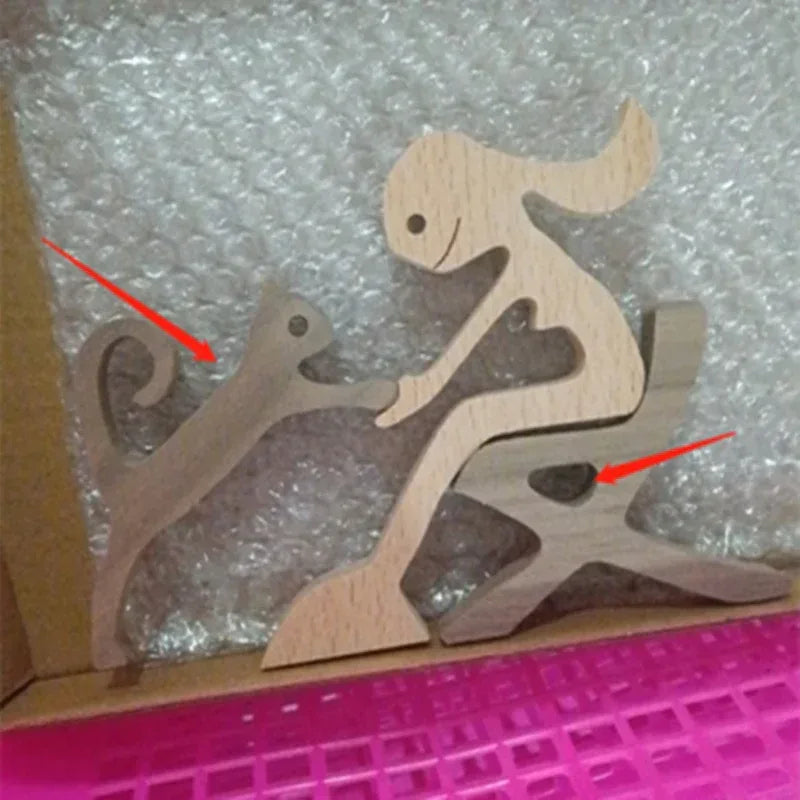 DIY Figurine Wood Dog Ornament Sculpture Home Decoration A Man A Dog Wood Sculpture Christmas Gifts Model Decor - Home Decoration Plus