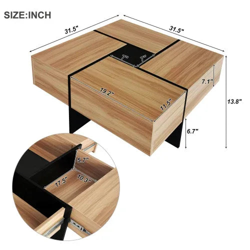 Modern Square Coffee Table with Hidden Storage - Home Decoration Plus