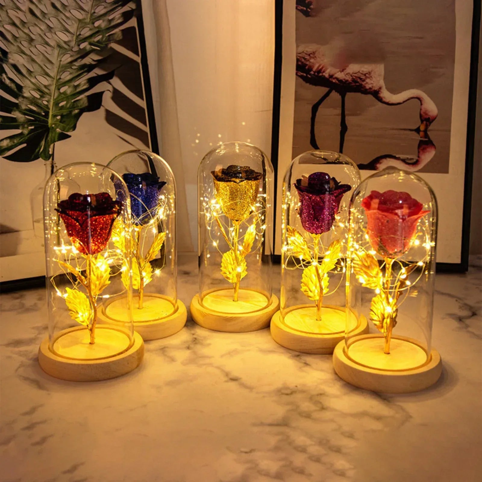 Valentines Day Gift For Girlfriend Eternal Rose Flowers LED Light In Glass Cover Day Wedding Decoration Favors Mother Day Female Gift Gift - Home Decoration Plus