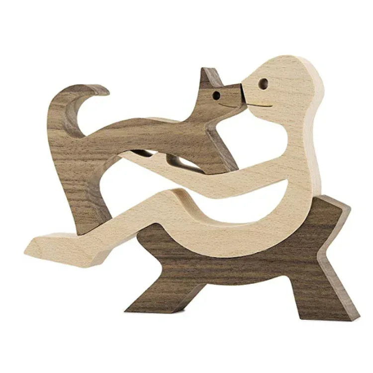 DIY Figurine Wood Dog Ornament Sculpture Home Decoration A Man A Dog Wood Sculpture Christmas Gifts Model Decor - Home Decoration Plus