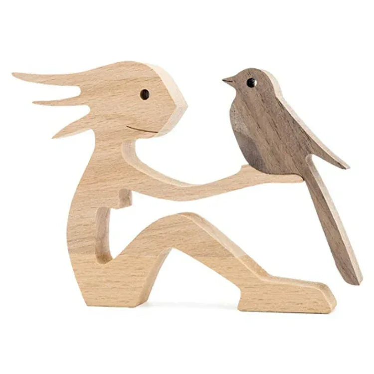 DIY Figurine Wood Dog Ornament Sculpture Home Decoration A Man A Dog Wood Sculpture Christmas Gifts Model Decor - Home Decoration Plus