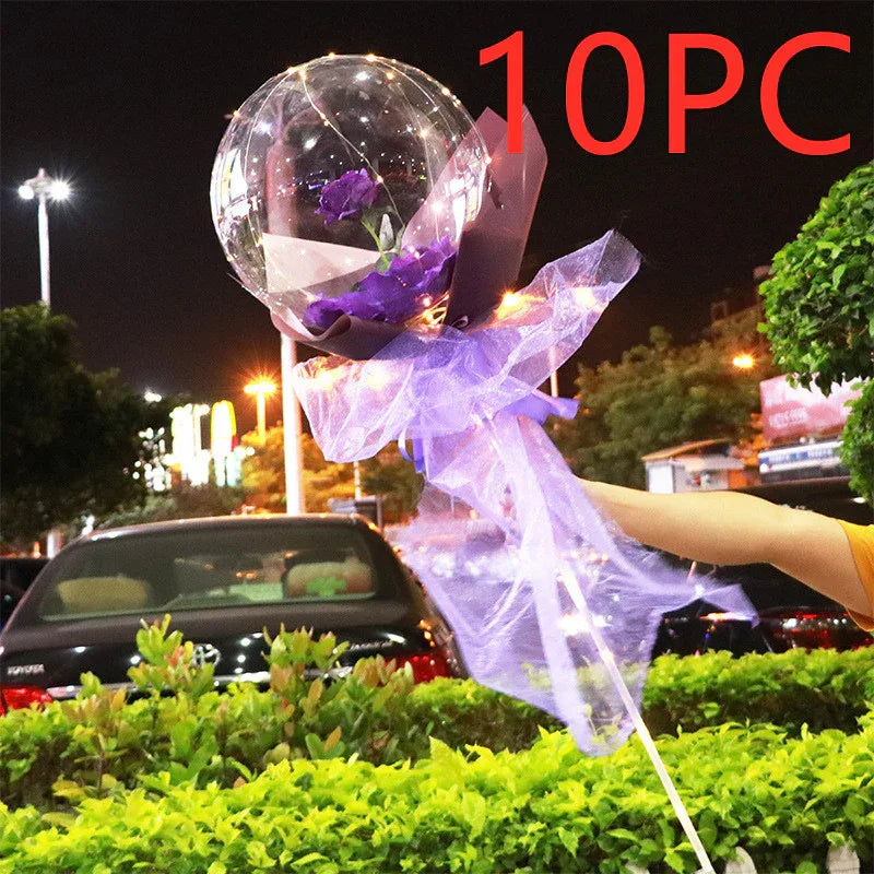 LED Luminous Balloon Rose Bouquet Transparent Bobo Ball Rose - Home Decoration Plus