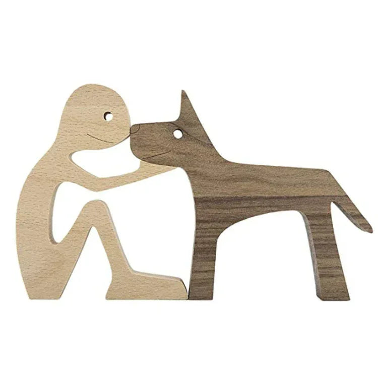 DIY Figurine Wood Dog Ornament Sculpture Home Decoration A Man A Dog Wood Sculpture Christmas Gifts Model Decor - Home Decoration Plus