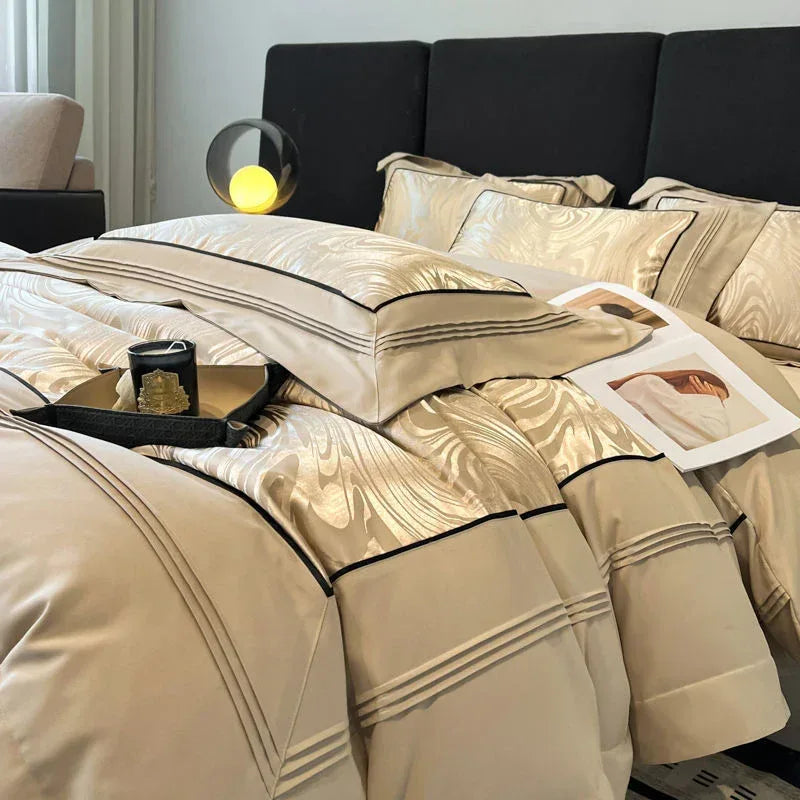 Luxury Jacquard Bedding Set - 4-Piece Yarn-Dyed Premium Collection - Home Decoration Plus