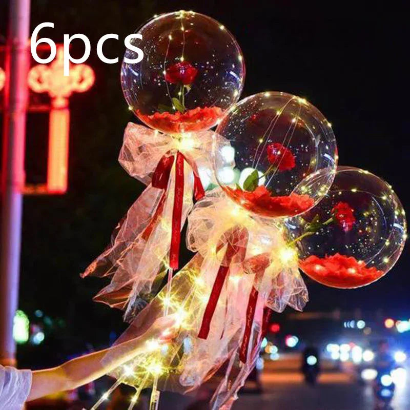 LED Luminous Balloon Rose Bouquet Transparent Bobo Ball Rose - Home Decoration Plus