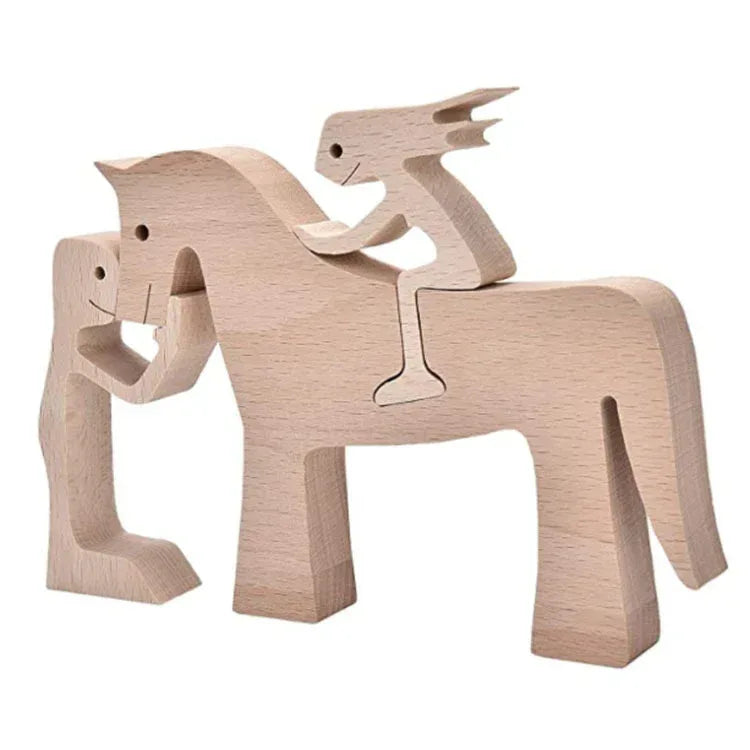 DIY Figurine Wood Dog Ornament Sculpture Home Decoration A Man A Dog Wood Sculpture Christmas Gifts Model Decor - Home Decoration Plus