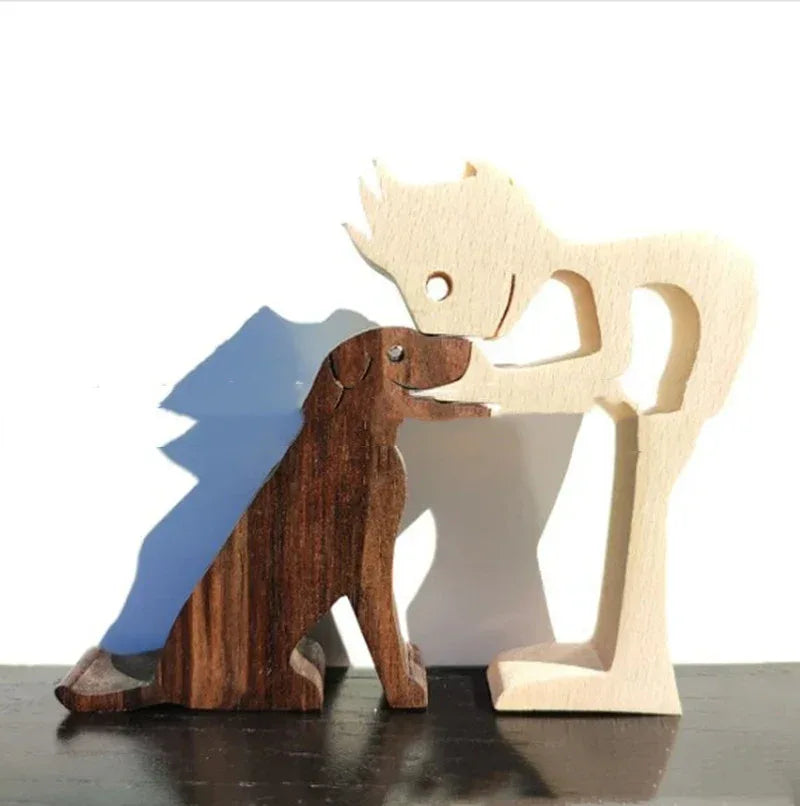 DIY Figurine Wood Dog Ornament Sculpture Home Decoration A Man A Dog Wood Sculpture Christmas Gifts Model Decor - Home Decoration Plus