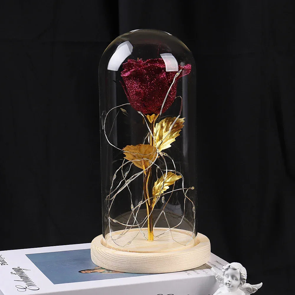 Valentines Day Gift For Girlfriend Eternal Rose Flowers LED Light In Glass Cover Day Wedding Decoration Favors Mother Day Female Gift Gift - Home Decoration Plus