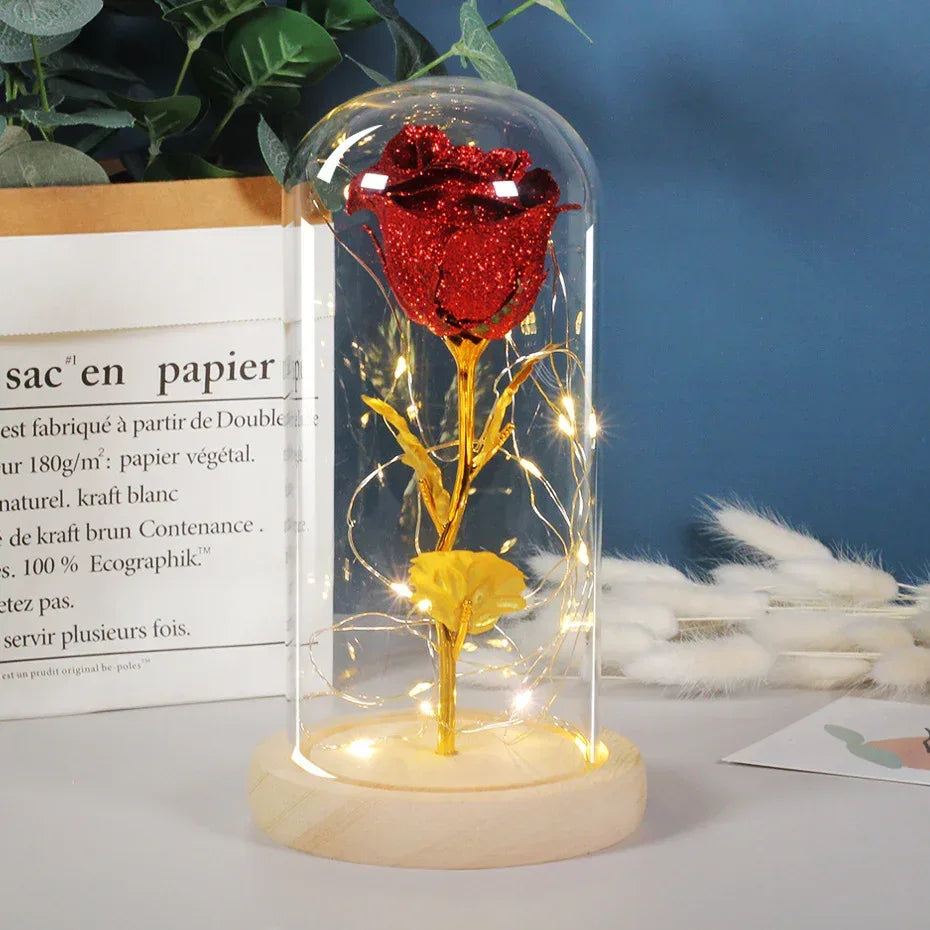 Valentines Day Gift For Girlfriend Eternal Rose Flowers LED Light In Glass Cover Day Wedding Decoration Favors Mother Day Female Gift Gift - Home Decoration Plus