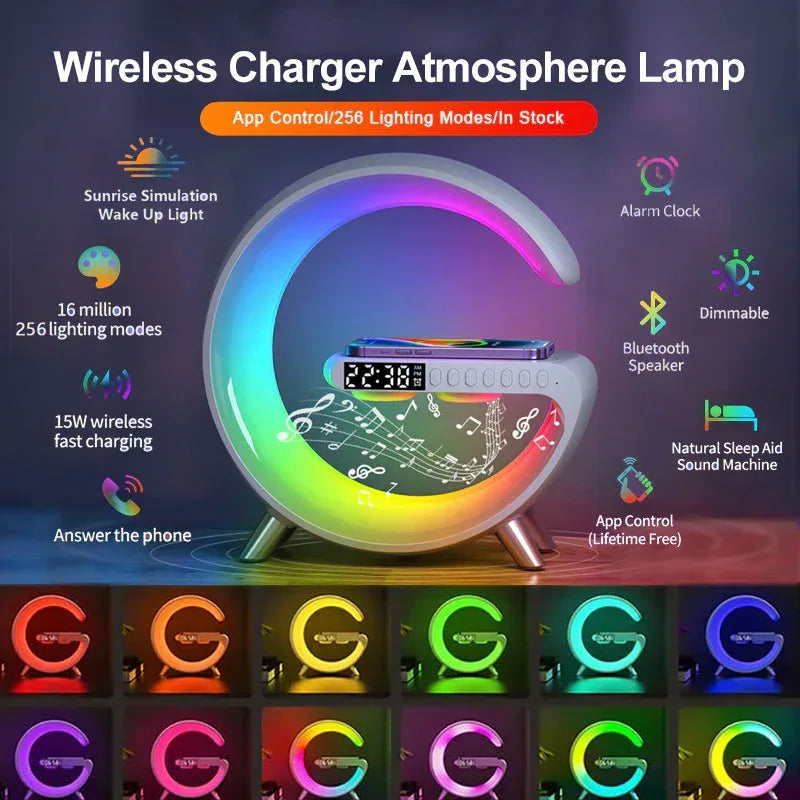 New Intelligent G Shaped LED Lamp Bluetooth Speake Wireless Charger Atmosphere Lamp App Control For Bedroom Home Decor - Home Decoration Plus