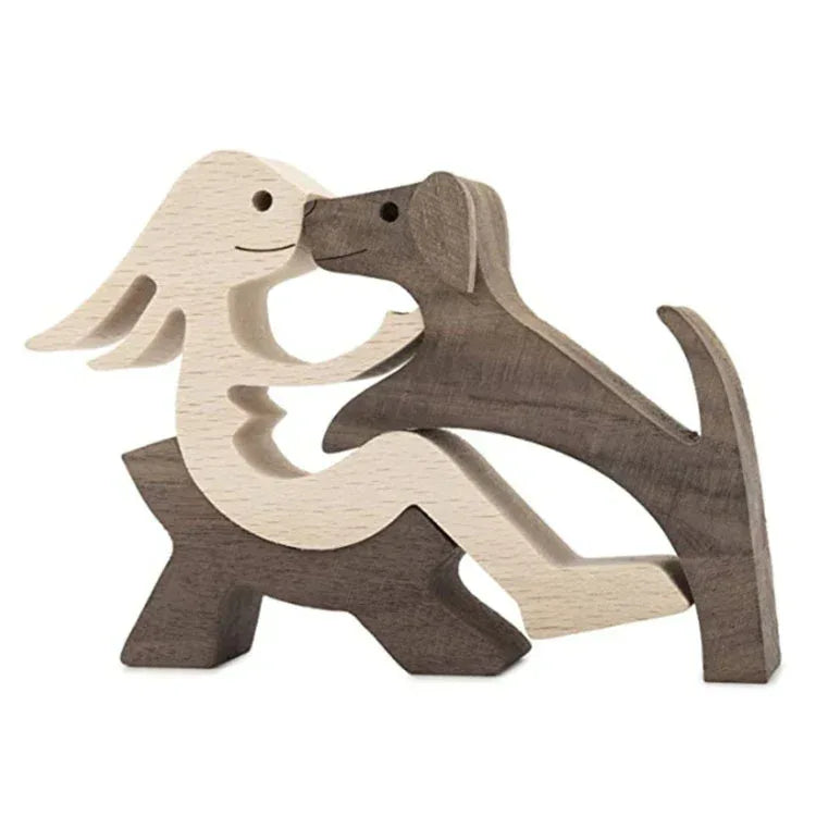 DIY Figurine Wood Dog Ornament Sculpture Home Decoration A Man A Dog Wood Sculpture Christmas Gifts Model Decor - Home Decoration Plus
