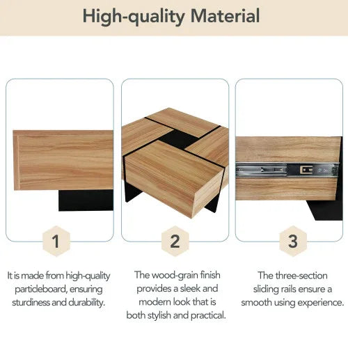 Modern Square Coffee Table with Hidden Storage - Home Decoration Plus