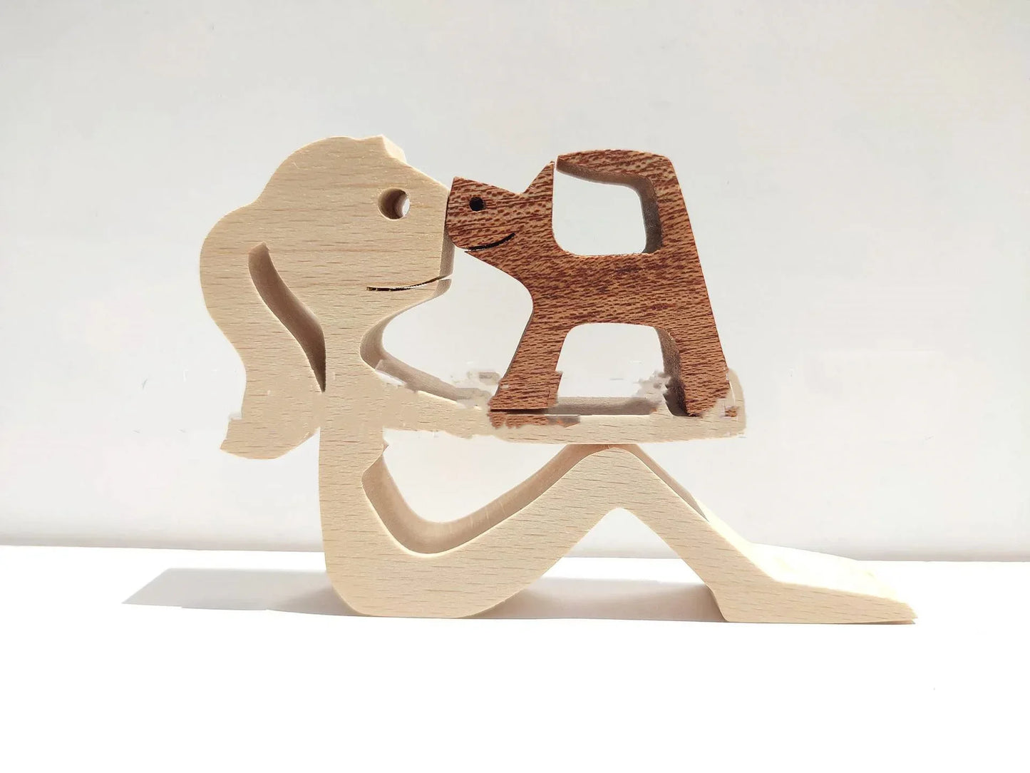 DIY Figurine Wood Dog Ornament Sculpture Home Decoration A Man A Dog Wood Sculpture Christmas Gifts Model Decor - Home Decoration Plus