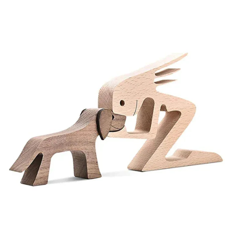 DIY Figurine Wood Dog Ornament Sculpture Home Decoration A Man A Dog Wood Sculpture Christmas Gifts Model Decor - Home Decoration Plus