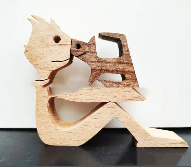 DIY Figurine Wood Dog Ornament Sculpture Home Decoration A Man A Dog Wood Sculpture Christmas Gifts Model Decor - Home Decoration Plus