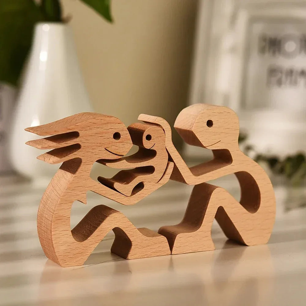 DIY Figurine Wood Dog Ornament Sculpture Home Decoration A Man A Dog Wood Sculpture Christmas Gifts Model Decor - Home Decoration Plus