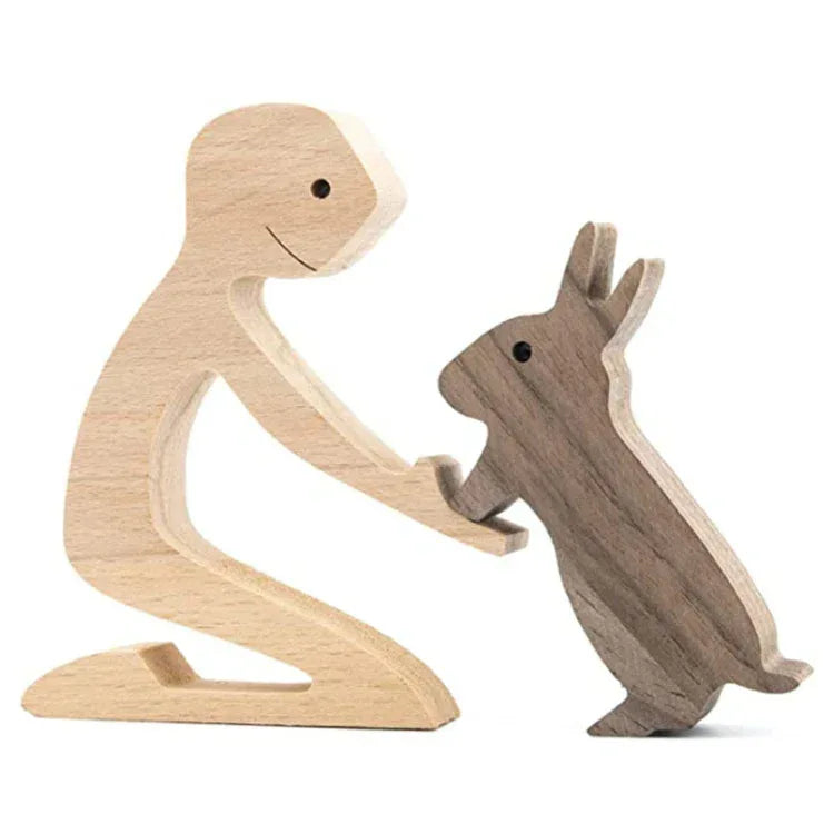 DIY Figurine Wood Dog Ornament Sculpture Home Decoration A Man A Dog Wood Sculpture Christmas Gifts Model Decor - Home Decoration Plus