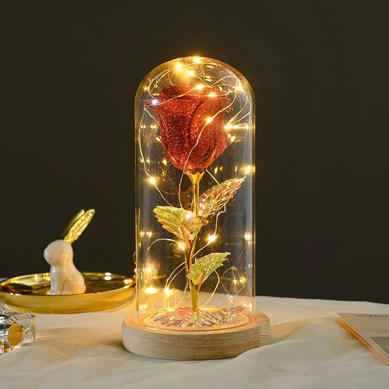 Valentines Day Gift For Girlfriend Eternal Rose Flowers LED Light In Glass Cover Day Wedding Decoration Favors Mother Day Female Gift Gift - Home Decoration Plus