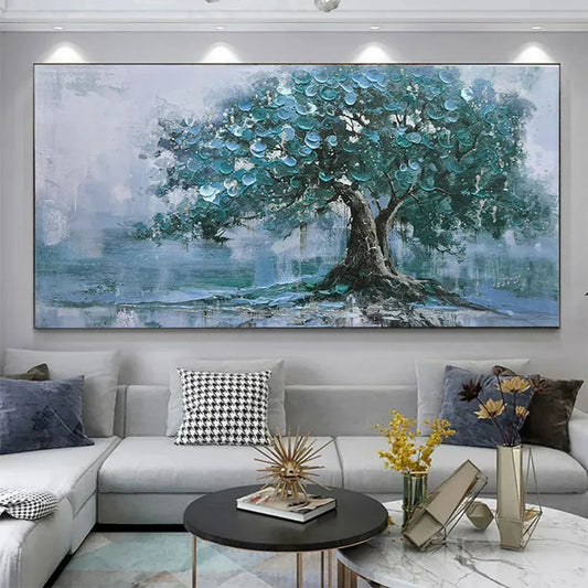 Large Green Tree Oil Painting - Handpainted Canvas Wall Art for Living Room - Home Decoration Plus