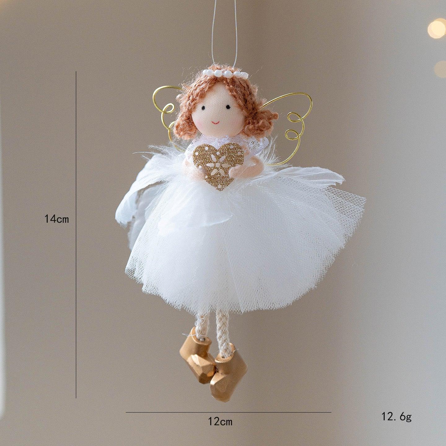 Christmas White Tulle Skirt Golden Wings Angel Girl Pendant - Home Decoration Plus