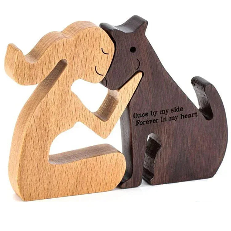 DIY Figurine Wood Dog Ornament Sculpture Home Decoration A Man A Dog Wood Sculpture Christmas Gifts Model Decor - Home Decoration Plus