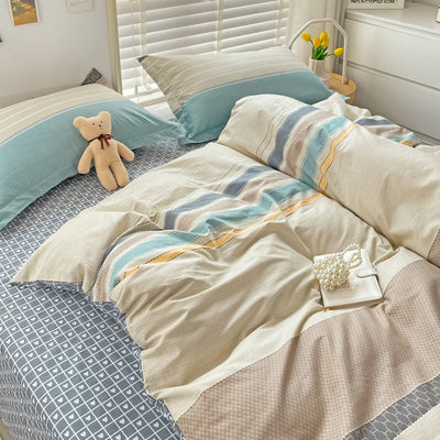 Gray Mint Green Striped Printed Duvet