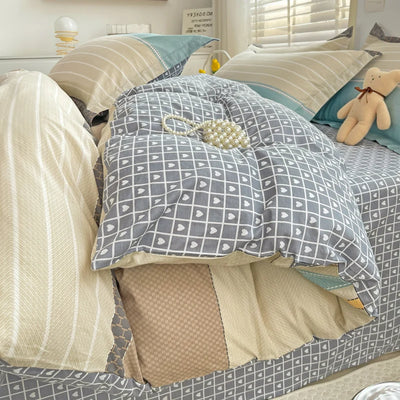 Gray Mint Green Striped Printed Duvet