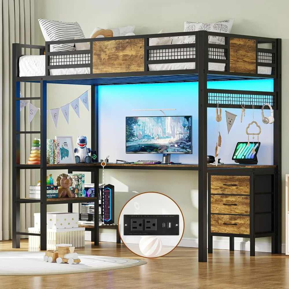 Loft Bed with L-Shaped Desk