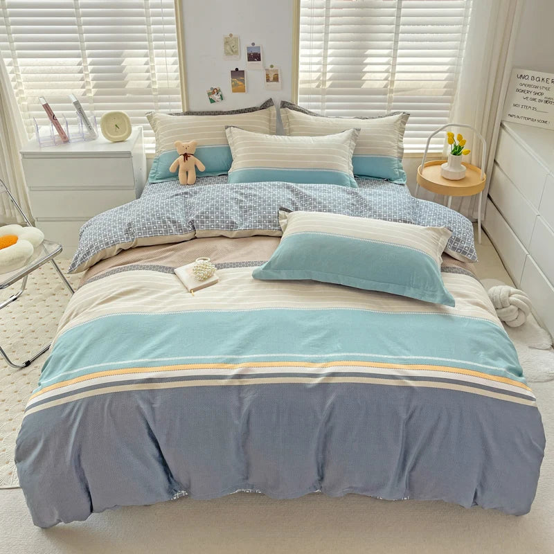 Gray Mint Green Striped Printed Duvet
