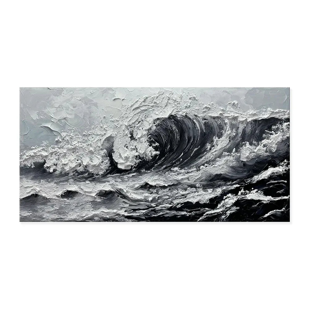 Ocean Waves Canvas Art - Large Gray White Seascape Oil Painting - Home Decoration Plus