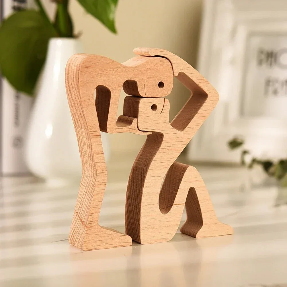 DIY Figurine Wood Dog Ornament Sculpture Home Decoration A Man A Dog Wood Sculpture Christmas Gifts Model Decor - Home Decoration Plus