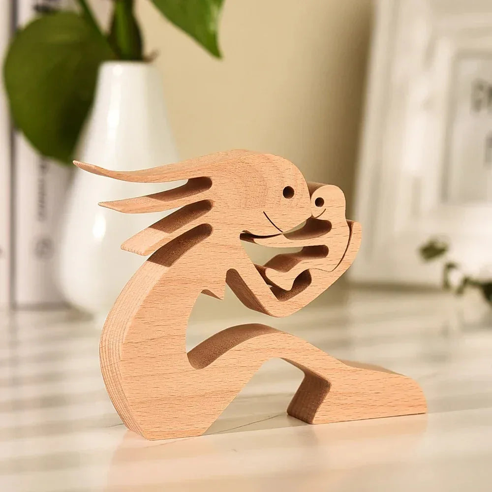 DIY Figurine Wood Dog Ornament Sculpture Home Decoration A Man A Dog Wood Sculpture Christmas Gifts Model Decor - Home Decoration Plus