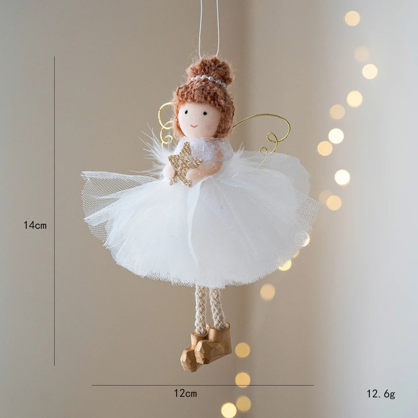 Christmas White Tulle Skirt Golden Wings Angel Girl Pendant - Home Decoration Plus