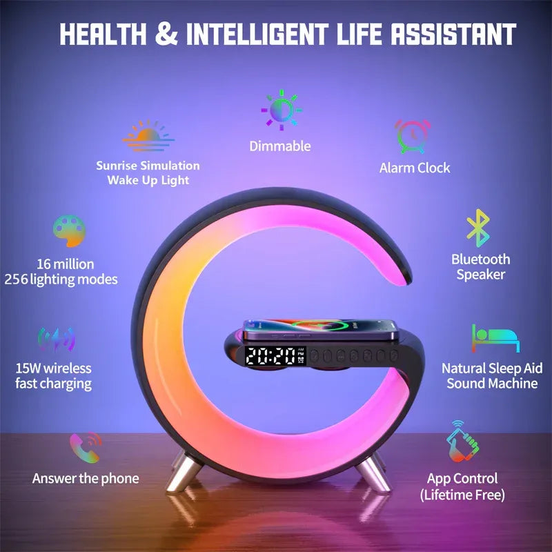 New Intelligent G Shaped LED Lamp Bluetooth Speake Wireless Charger Atmosphere Lamp App Control For Bedroom Home Decor - Home Decoration Plus