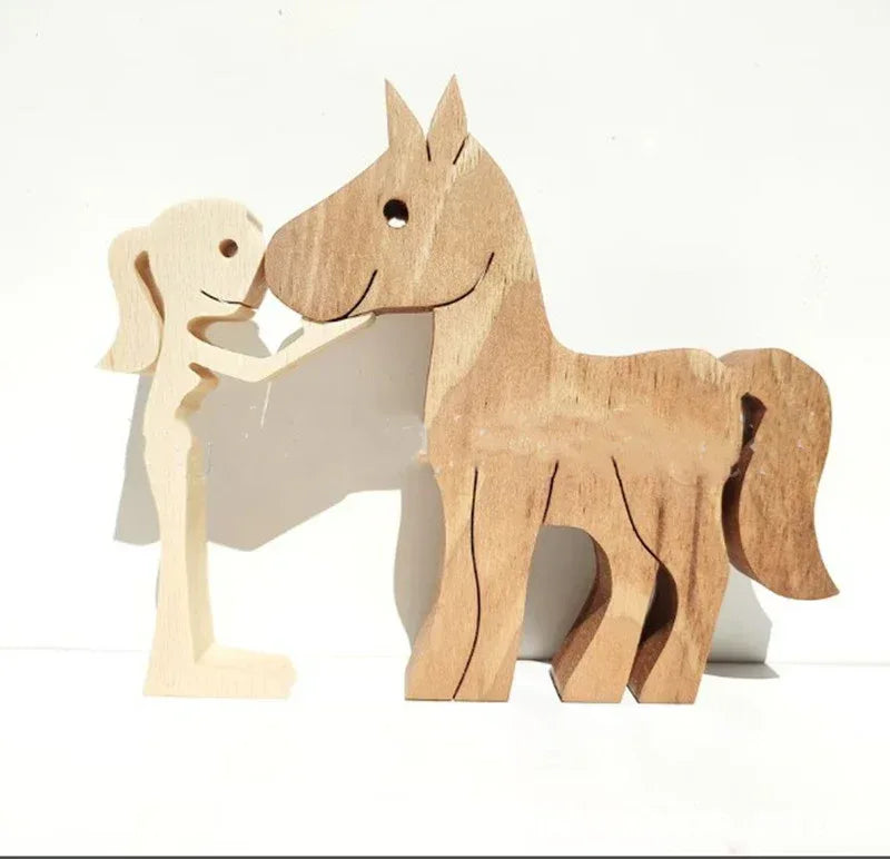 DIY Figurine Wood Dog Ornament Sculpture Home Decoration A Man A Dog Wood Sculpture Christmas Gifts Model Decor - Home Decoration Plus
