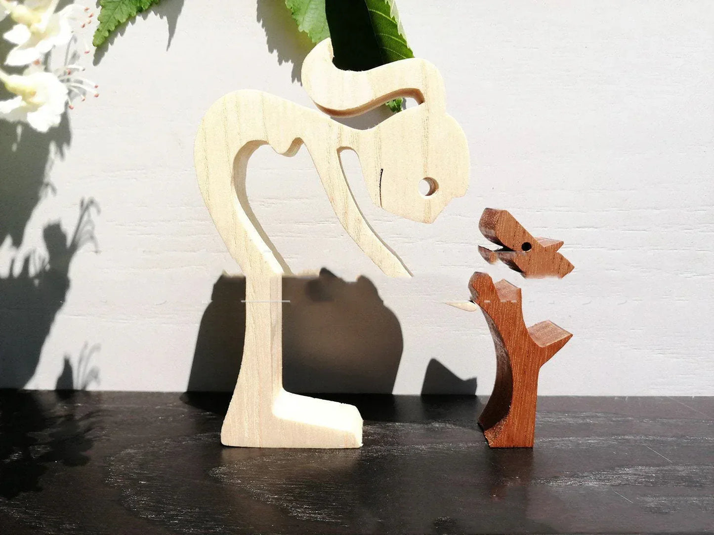DIY Figurine Wood Dog Ornament Sculpture Home Decoration A Man A Dog Wood Sculpture Christmas Gifts Model Decor - Home Decoration Plus