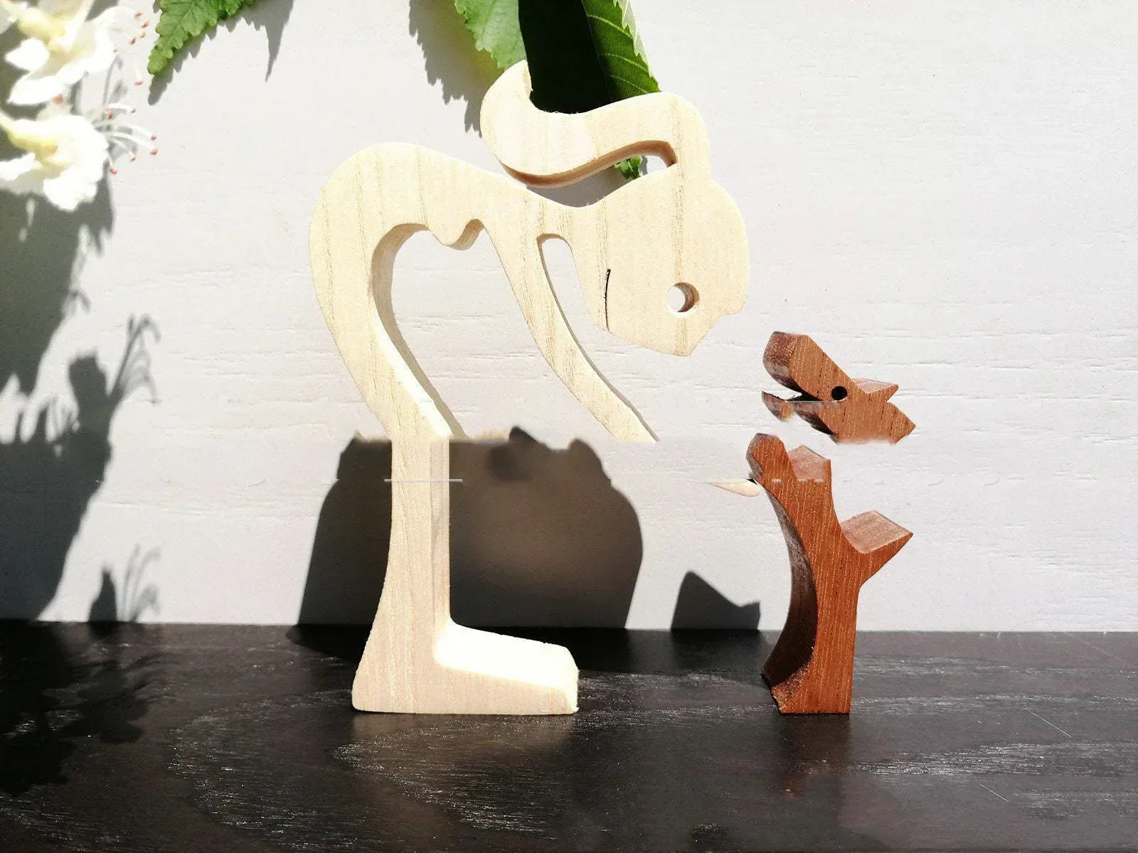 DIY Figurine Wood Dog Ornament Sculpture Home Decoration A Man A Dog Wood Sculpture Christmas Gifts Model Decor - Home Decoration Plus