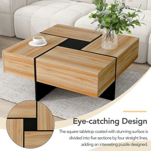 Modern Square Coffee Table with Hidden Storage - Home Decoration Plus