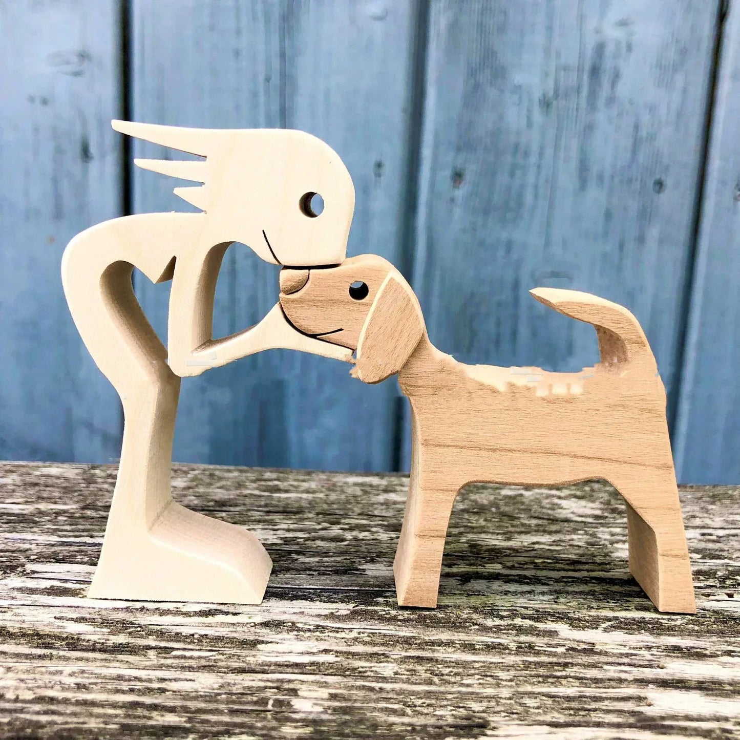 DIY Figurine Wood Dog Ornament Sculpture Home Decoration A Man A Dog Wood Sculpture Christmas Gifts Model Decor - Home Decoration Plus