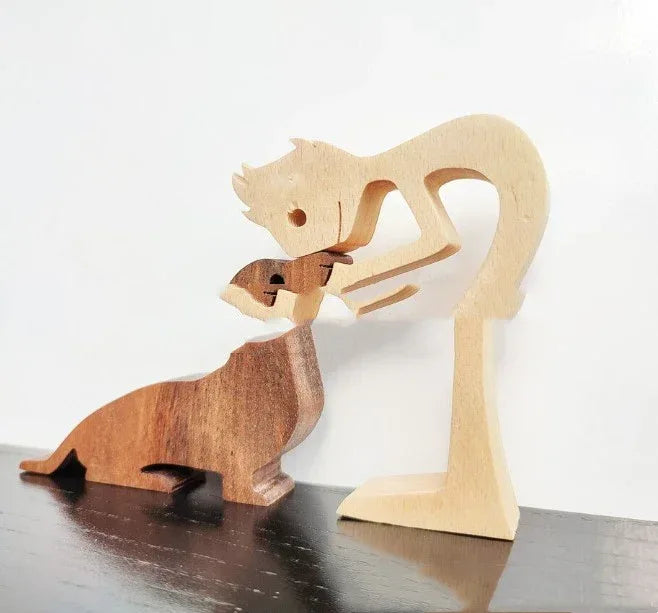 DIY Figurine Wood Dog Ornament Sculpture Home Decoration A Man A Dog Wood Sculpture Christmas Gifts Model Decor - Home Decoration Plus