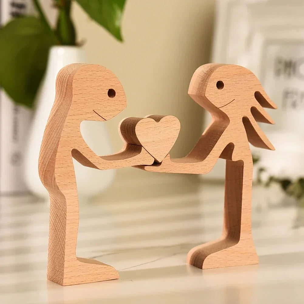 DIY Figurine Wood Dog Ornament Sculpture Home Decoration A Man A Dog Wood Sculpture Christmas Gifts Model Decor - Home Decoration Plus