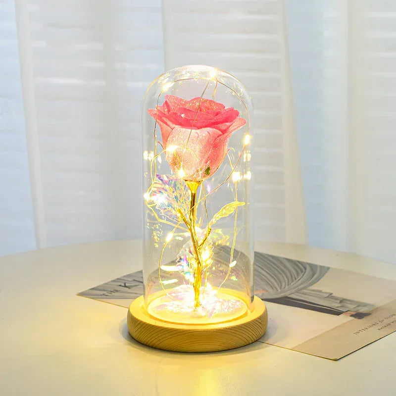 Valentines Day Gift For Girlfriend Eternal Rose Flowers LED Light In Glass Cover Day Wedding Decoration Favors Mother Day Female Gift Gift - Home Decoration Plus