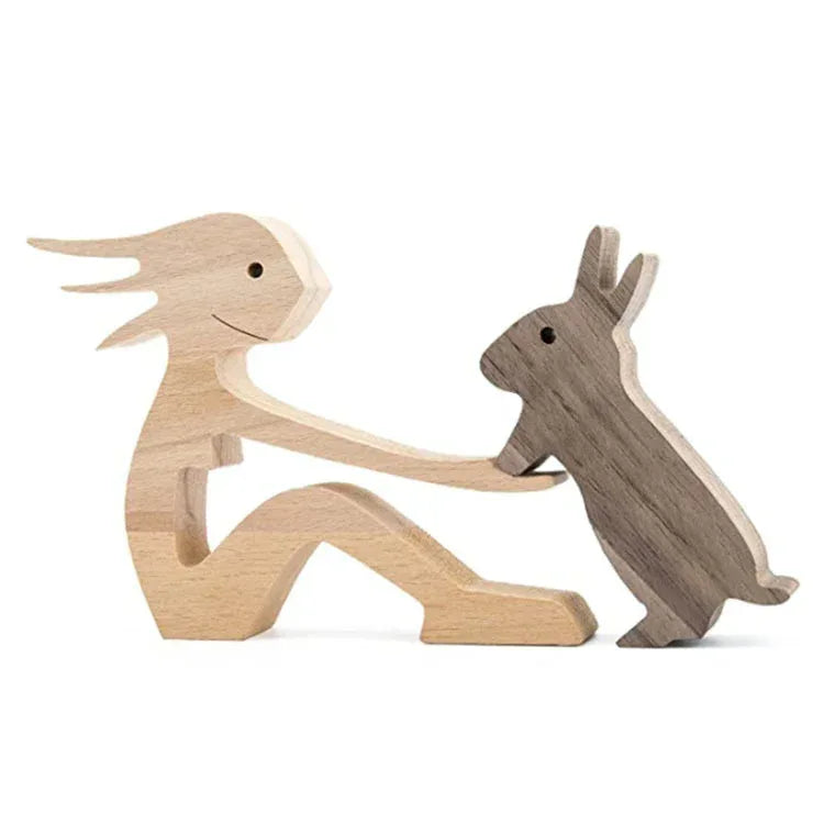 DIY Figurine Wood Dog Ornament Sculpture Home Decoration A Man A Dog Wood Sculpture Christmas Gifts Model Decor - Home Decoration Plus