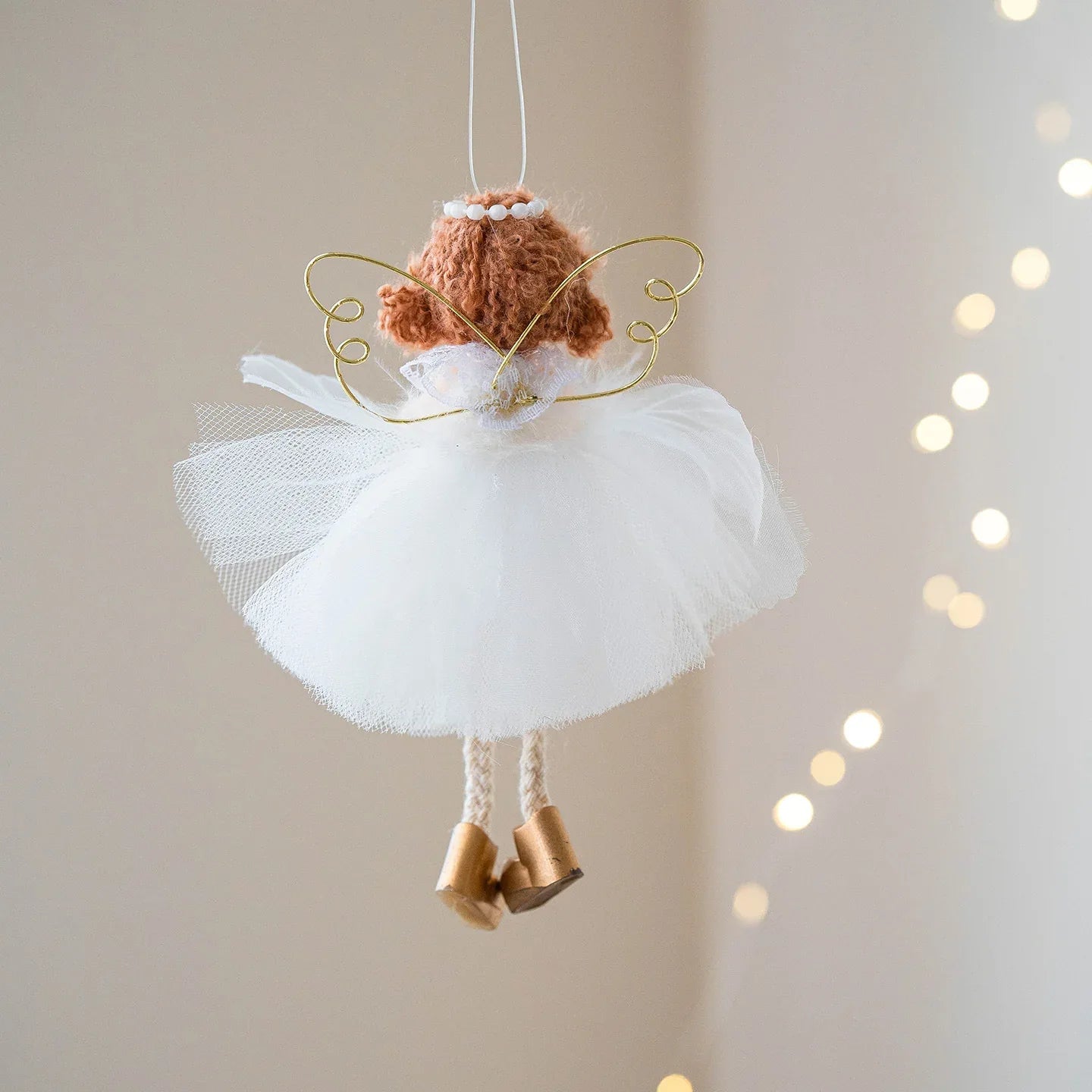 Christmas White Tulle Skirt Golden Wings Angel Girl Pendant - Home Decoration Plus
